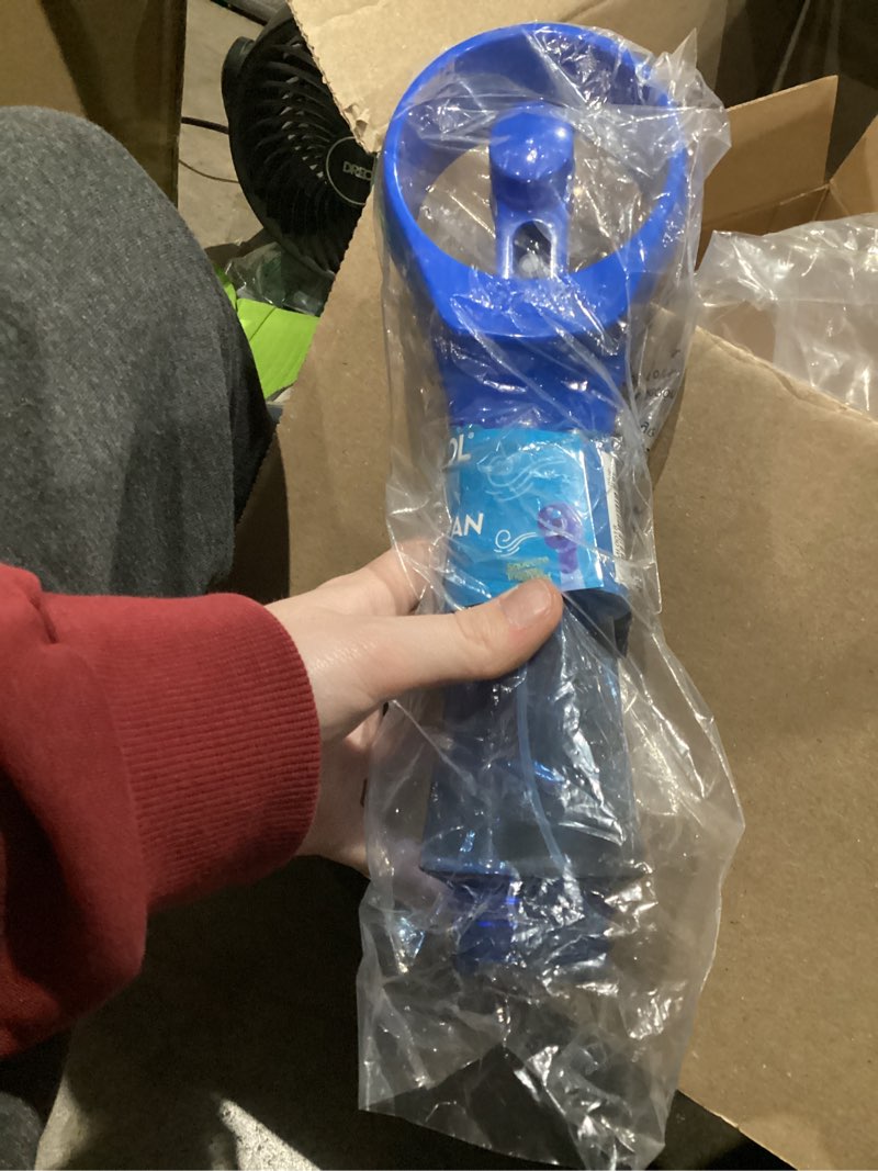 Condition photo showing As Is for o2cool elite handheld misting fan battery powered blue | yes 1 pack blue