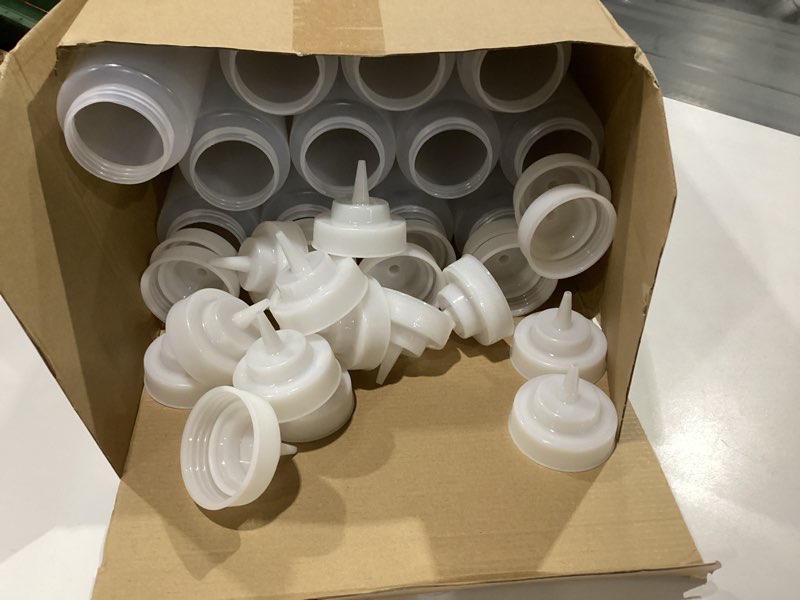 Condition photo showing New/Like New for 24 Pcs 32 oz Squeeze Bottle Large Plastic Wide Mouth Squeeze Bottles for Condiment Sauces Chocolate Ketchup Mustard BBQ Grill Restaurant (Red) 24 CLEAR