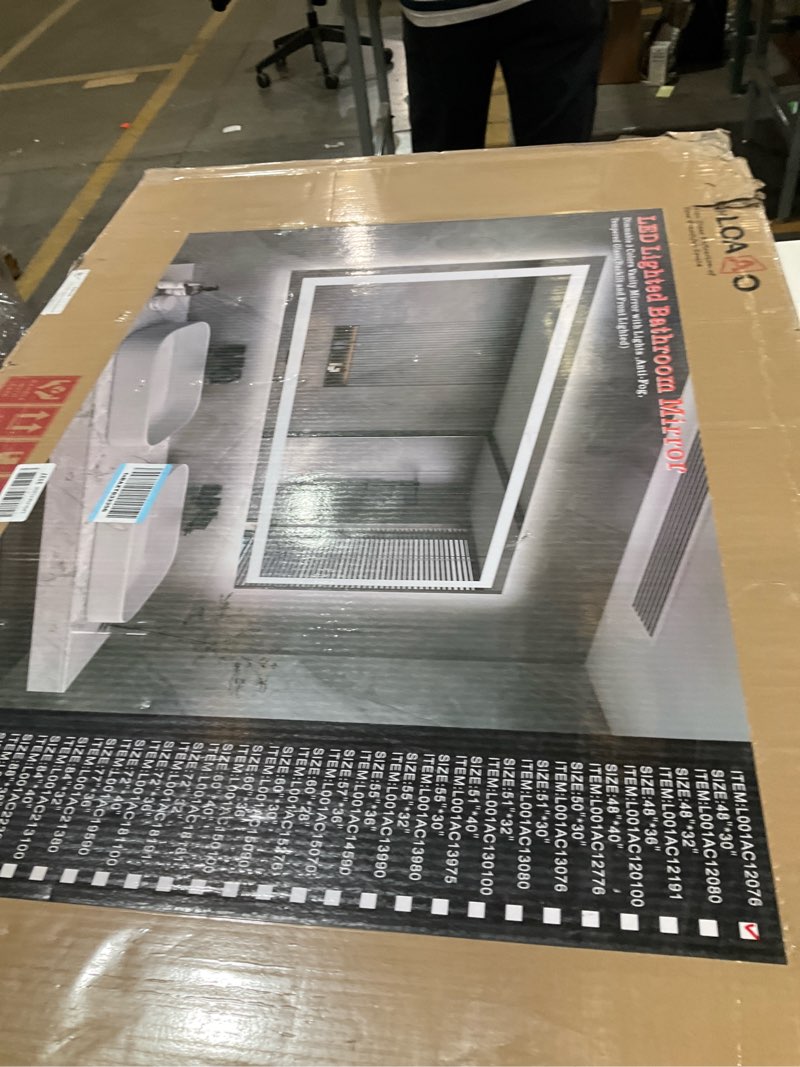 Condition photo showing New/Like New for LOAAO 48"X30" LED Bathroom Mirror with Lights, Anti-Fog, Dimmable, Backlit + Front Lit, Lighted Bathroom Vanity Mirror for Wall, Memory Function, Tempered Glass, Shatter-Proof, ETL Listed Led 48"L x 30"W