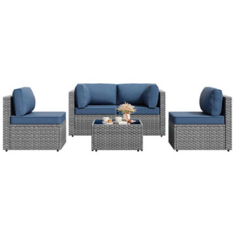 (incomplete)walsunny patio furniture 5 pieces outdoor sectional sofas, sliver wicker