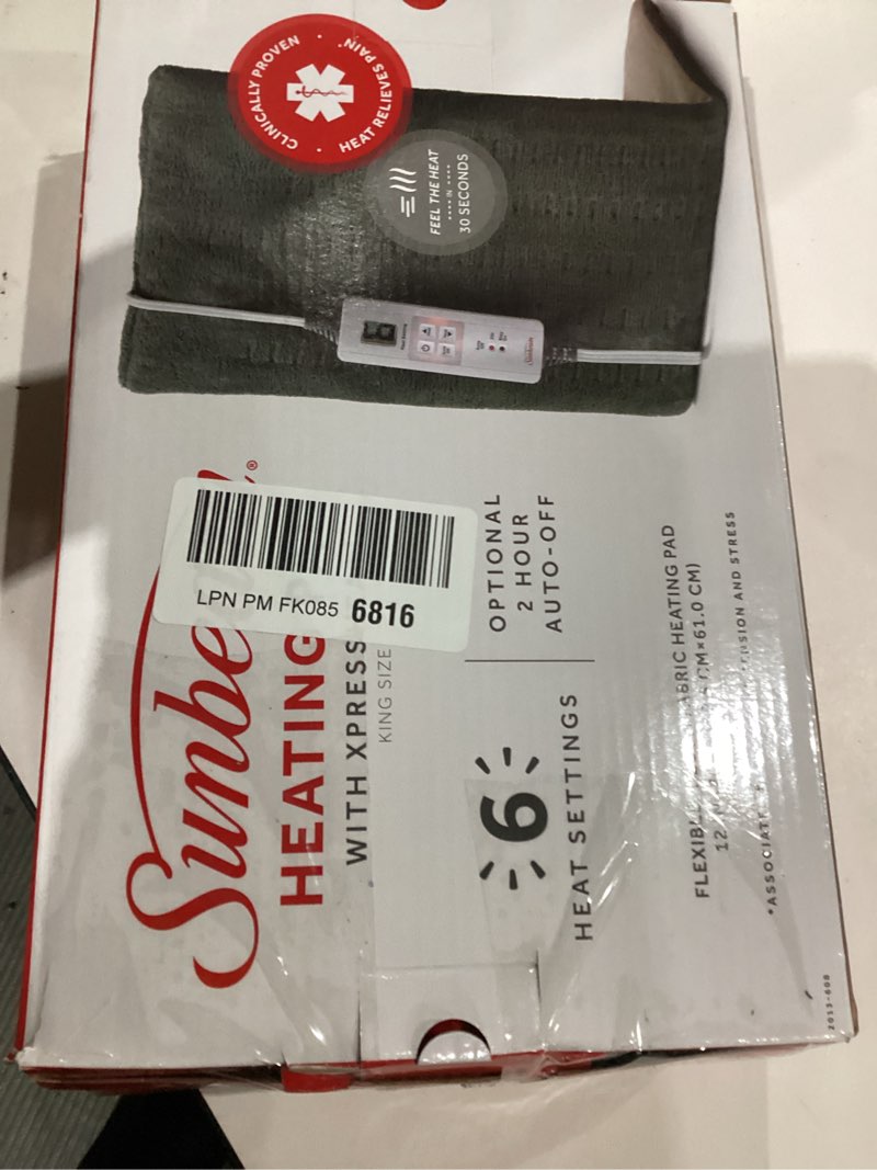 Condition photo showing As Is for Sunbeam XL Heating Pad for Back Neck and Shoulder Pain Relief Auto Shut Off 6 Heat Settings Extra Large 12 x 24 Green Ideal for Muscle Aches and Arthritis Pain Dark Green