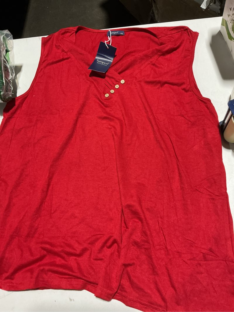 Condition photo showing Good Condition for sampeel tank top for women summer button down v neck t shirts sleeveless loose fit fashion tops 2026 red xx-large