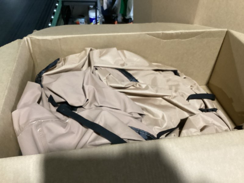 Condition photo showing As Is for ULTCOVER Square Patio Heavy Duty Table Cover - 600D Tough Canvas Waterproof Outdoor Dining Table and Chairs General Purpose Furniture Cover Size 86 inch Square 86"(L)x86"(W) Brown