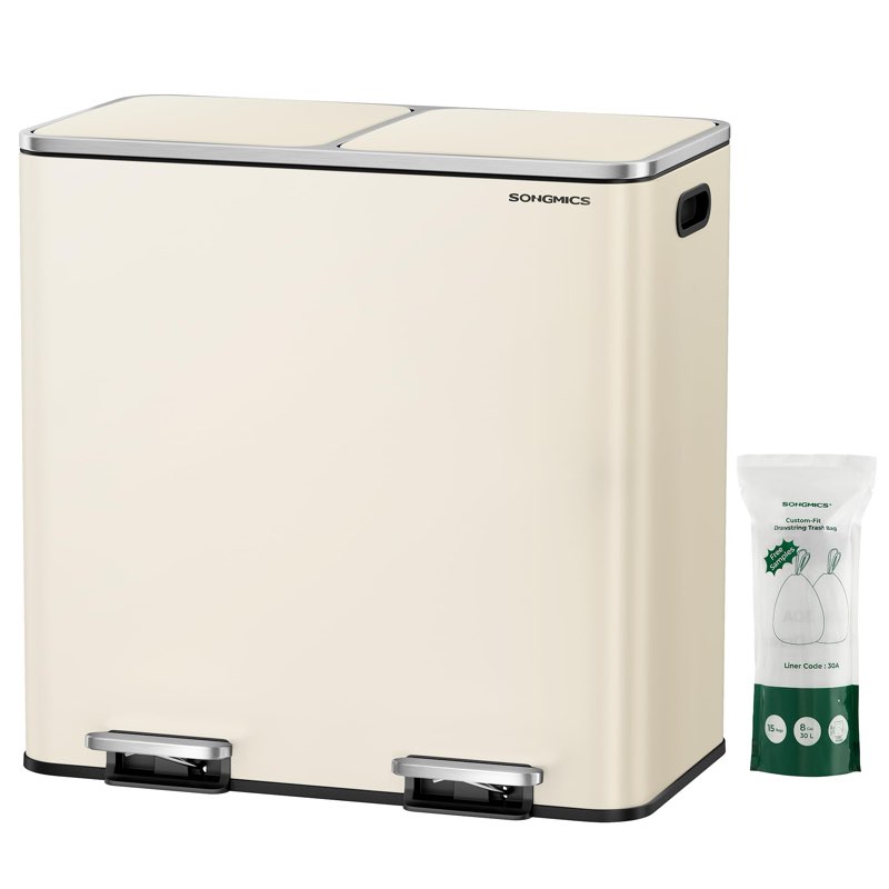 2 x 10.6 gallon compartments trash can with 15 trash bags