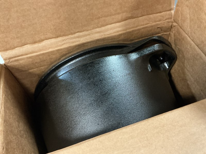 Condition photo showing As Is for Lodge 5 Quart Cast Iron Double Dutch Oven – Pre-Seasoned – Lid Converts to 10.25" Skillet – PFAS-Free – Made in USA – Dual Handles – Oven, Grill, Campfire & Stovetop Safe – Durable & Non-Toxic 5 Quart Double Dutch