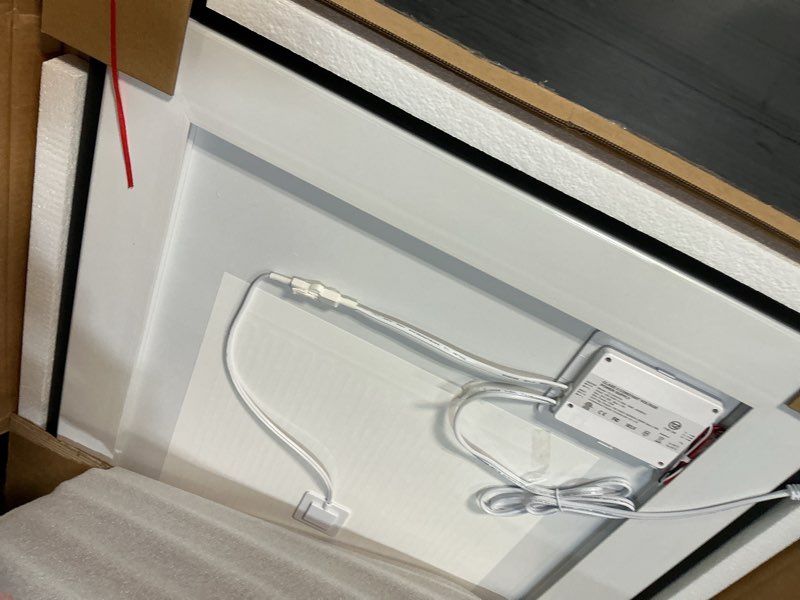 Condition photo showing New/Like New for led bathroom mirror with lights, 24"x36" black framed lighted vanity mirror | anti-fog, dimmable 3 color temperature, front & backlit, memory function, shatterproof tempered glass black 36"l x 24"w