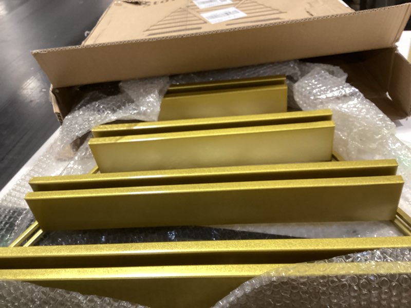 Condition photo showing Good Condition for Lorvain Metal Wall-mounted Nail Polish Storage Racks 5 Tiers Gold Triangular Display Rack Cosmetic Display Cases Lipstick Perfume Wall Shelf Essential Oil Organizers for Home Spa Nail Salon Shop