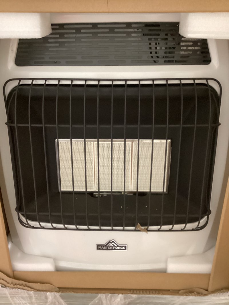 Condition photo showing As Is for  master forge 18000 -btu wall -mount indoor natural gas or liquid propane vent-free radiant