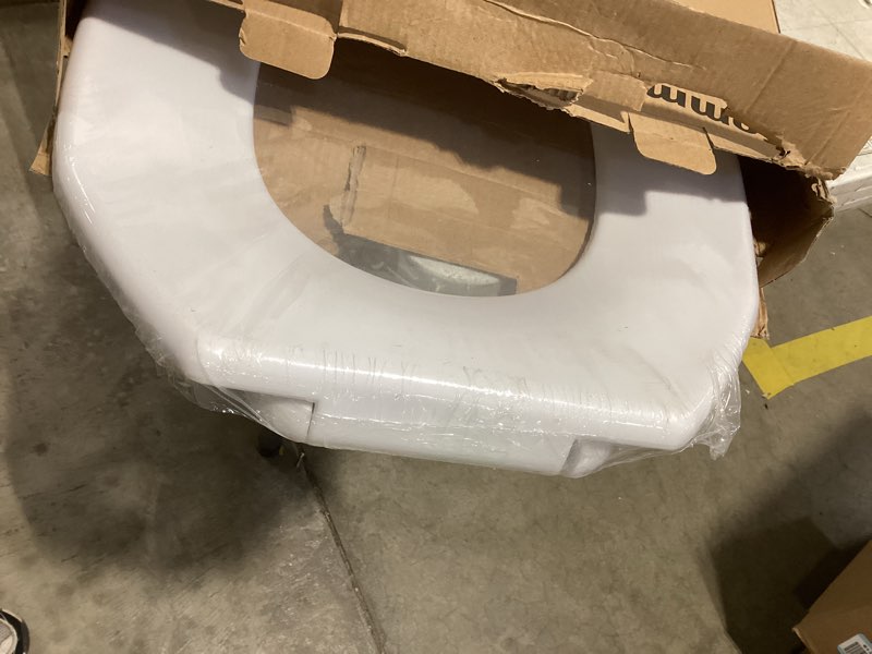 Condition photo showing As Is for commercial heavy duty open front toilet seat without cover, thickened material, never loosen, elongated, white (18.5”), 1-pack elongated-1-pack