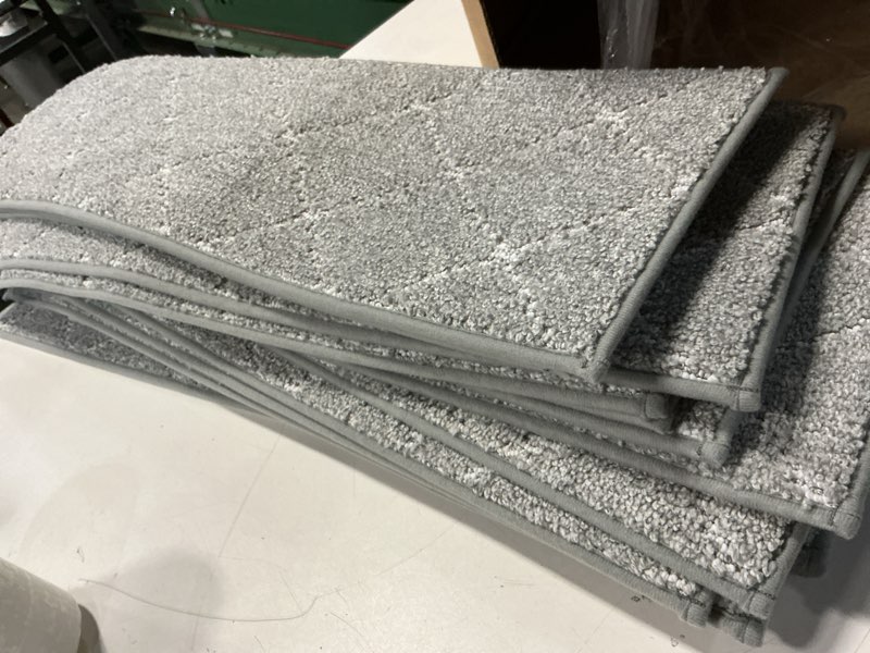 Condition photo showing Good Condition for COSY HOMEER Edging Stair Treads Non-Slip Corner Indoor Stair Runners for Wooden Steps,Landing Slip Resistant Stair Rugs Mat for Kids and ,100% Polyester TPE Backing,Grey,30x30 inch Grey 30×30 inch 15 pcs  ( similar 
