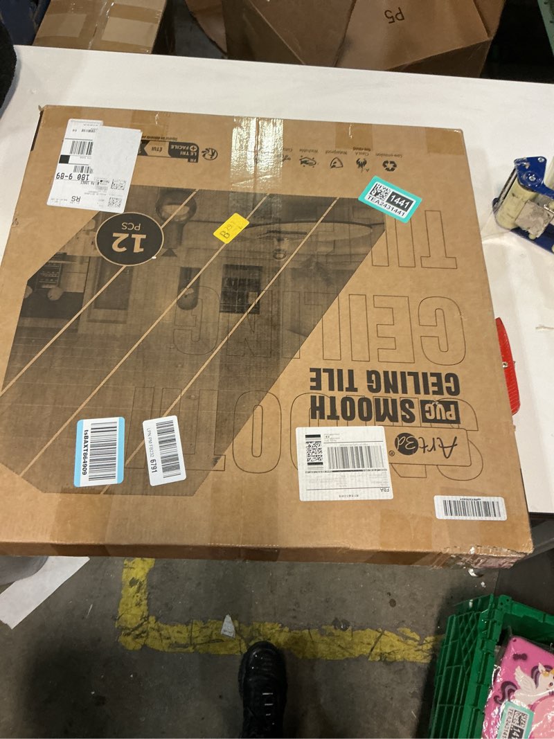 Condition photo showing New/Like New for Art3d 12-Pack Smooth Drop Ceiling Tile 2ft x 2ft - Fire-Rated, Waterproof, Reusable - Premium PVC, No Sag and Breakage - Cover 48 Sq. Ft, White 24*24 Square White 12