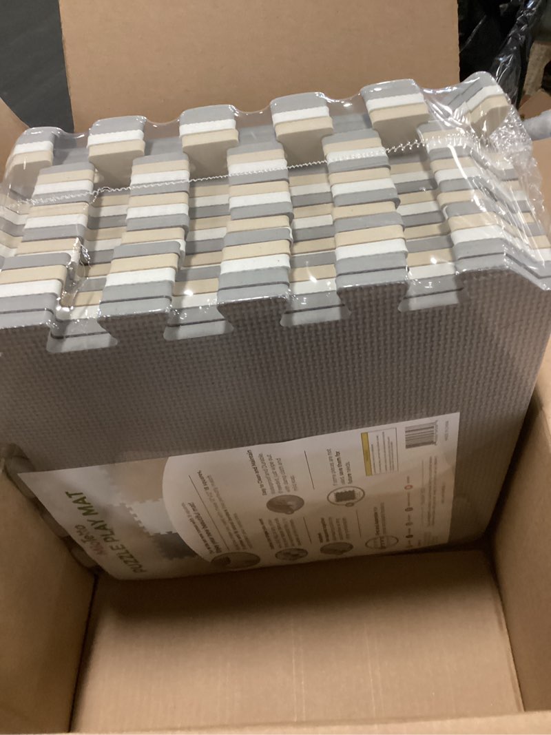 Condition photo showing Good Condition for MioTetto Soft Non-Toxic Foam Interlocking Puzzle Play Mat for Kids & Babies to be used as Gym  Nursery or Playroom. Cream-Gray-Beige  18-Tiles