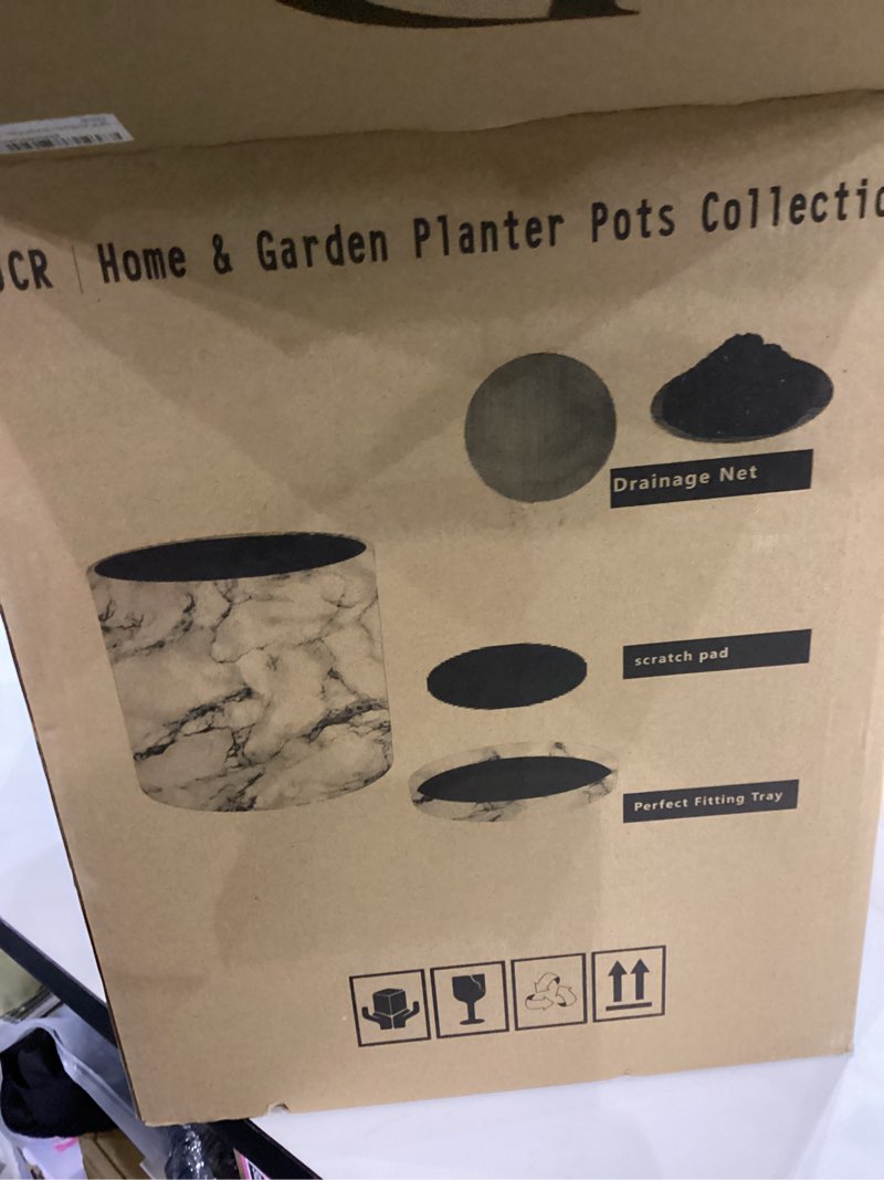 10 Inch Round Ceramic Planter with Tray, Black Granite Finish, Indoor Plant Pot with Drainage Mesh and Scratch Pad