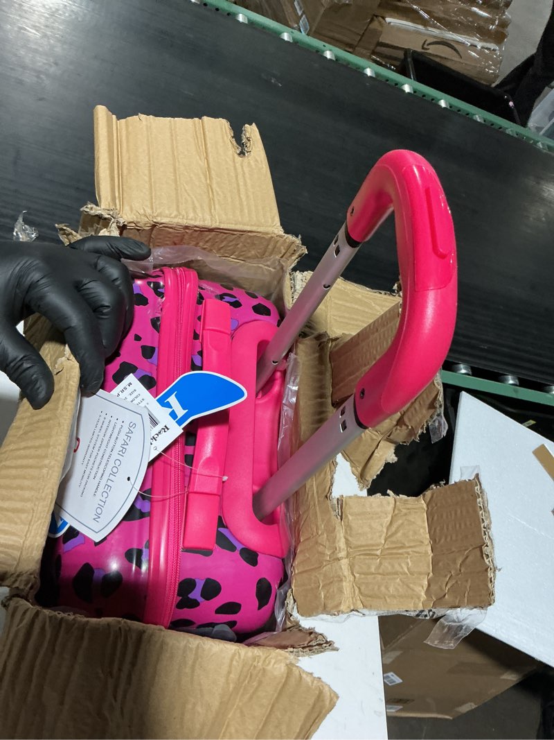Condition photo showing As Is for Rockland Safari Hardside Spinner Wheel Luggage, Magenta Leopard, Carry-On 20-Inch Carry-On 20" Magenta Leopard