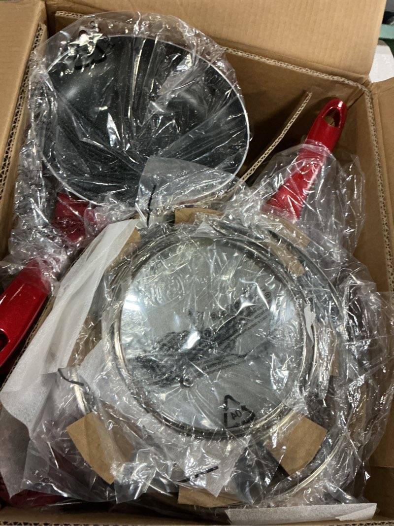 Condition photo showing Good Condition for Induction Cookware Pots and Pans Set 10 Piece, BEZIA Dishwasher Safe Nonstick Cooking Pans, Stay-Cool Bakelite Handle, Scratch Resistant Kitchen Sets with Frying Pans, Saucepans & Stockpot (Red)