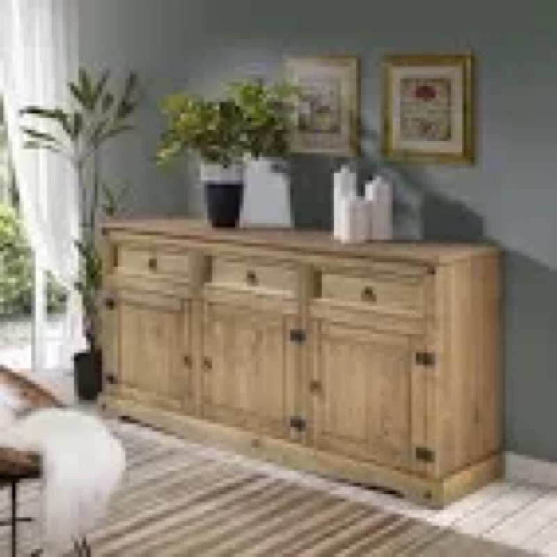 Corona 65.91" Wide 3 Drawer Pine Solid Wood Sideboard