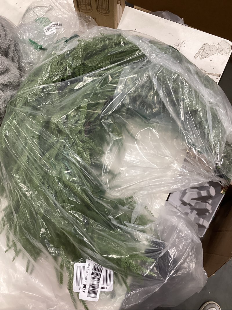 Condition photo showing Good Condition for 30 Inch Christmas Wreaths for Front Door with Lights,Lighted Norfolk Pine Door Wreath,Prelit Real Touch Artificial Green Winter Wreath with Large Burgundy Velvet Bow for Indoor Outdoor Decor 2-norfolk Pine Wreath 30 Inch