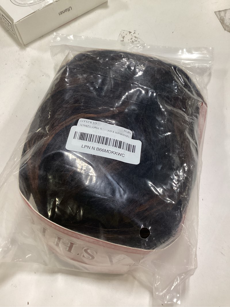 Condition photo showing New/Like New for Quantum Love Half Wigs for Black Women Yaki Curly Headband Half Wig with Curly Ends Wear and Go Mix Brown Synthetic Glueless Hair 12Inch Black mix brown 12 Inch
