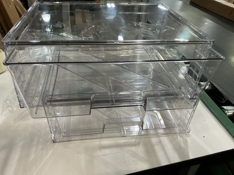Condition photo showing As Is for Vtopmart 2 Pack Large Stackable Storage Drawers,Easily Assemble Clear Acrylic Bathroom Closet Undersink Organizers,Plastic Storage Bins for Cabinet,Kitchen Pantry,Medicine Organization