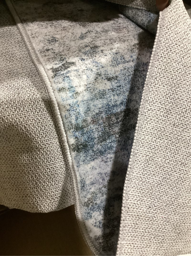 Condition photo showing As Is for (similar to )8x10 area rugs washable rug: modern abstract living room rug soft anti-skid thin carpet indoor floor non-shedding carpets for bedroom dining room farmhouse nursery home office blue grey blue grey 8' x 10'