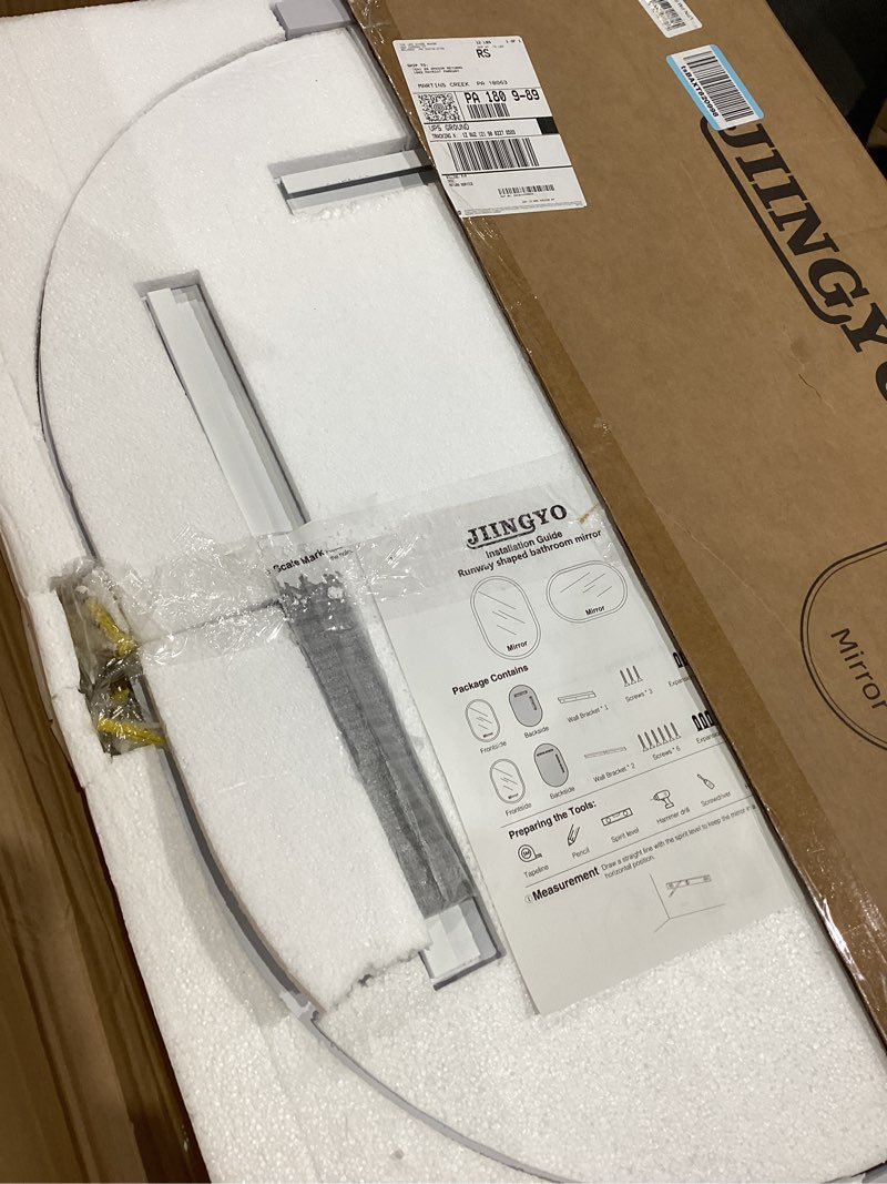 Condition photo showing New/Like New for Frameless Oval Mirror, 24"x32" Beveled Oval Vanity Mirrors for Bathroom, Wall Mounted Mirror for Bedroom, Entryway, Living Room, Hangs Horizontally or Vertically 24"L x 32"W