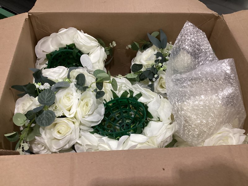 Condition photo showing As Is for 6 Set 20 Inch Acrylic Vase Stand Wedding Centerpieces Holder with Artificial Flower Balls and LED Lights Candles for Wedding Party Table Home Decorations Square