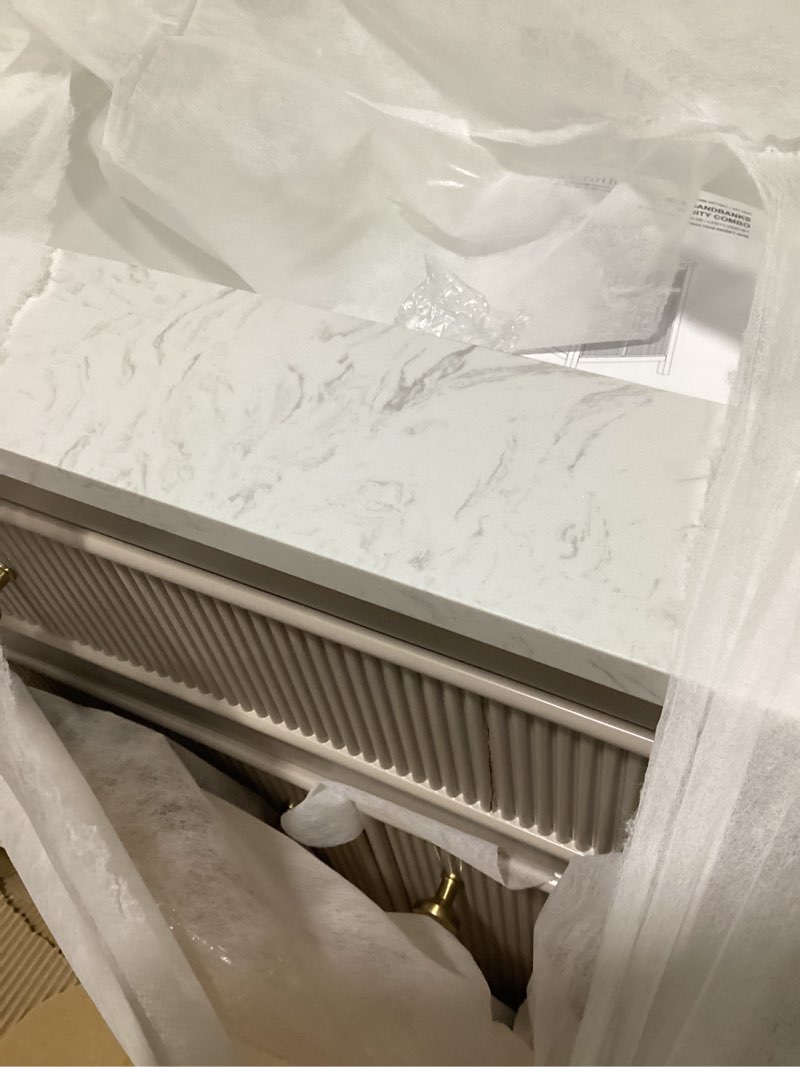 Condition photo showing Good Condition for allen + roth sandbanks 30-in greige undermount single sink bathroom vanity with white engineered stone top