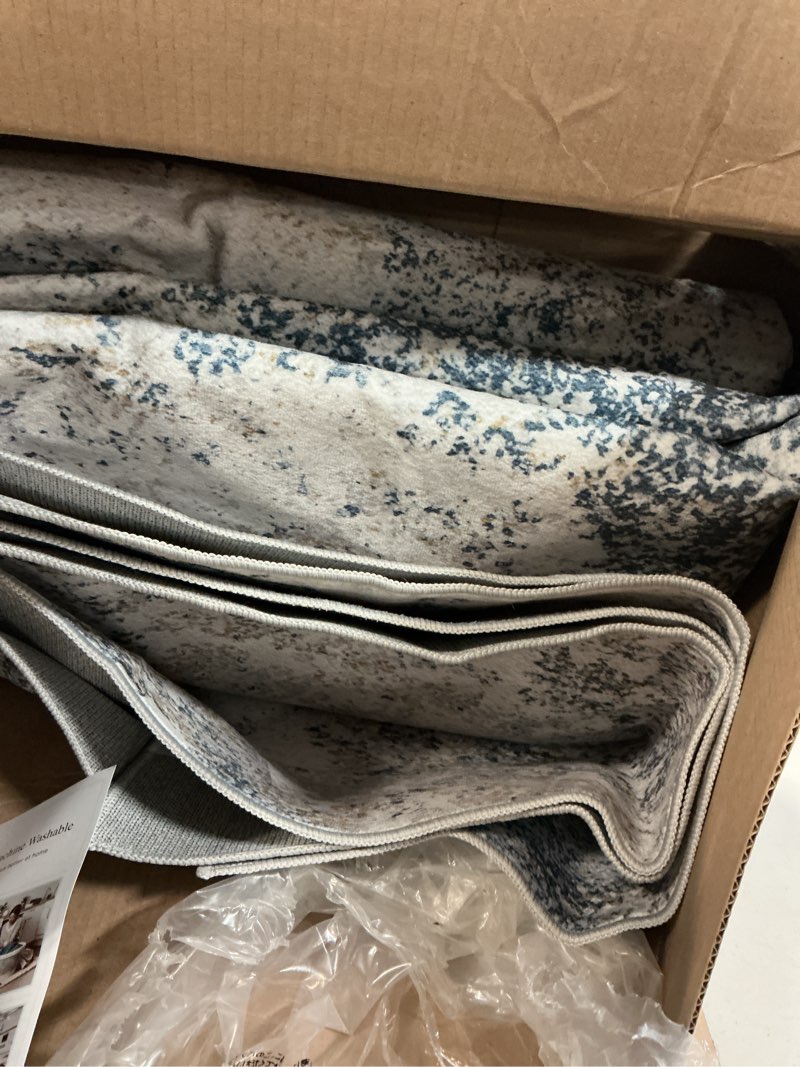 Condition photo showing Good Condition for 7x9 washable area rugs - modern abstract rugs for living room non-slip low pile soft machine washable carpet for bedroom, dining room, nursery, home office, farmhouse (7'x9' beige blue) 7' x 9' (rectangular) beige blue/multi
