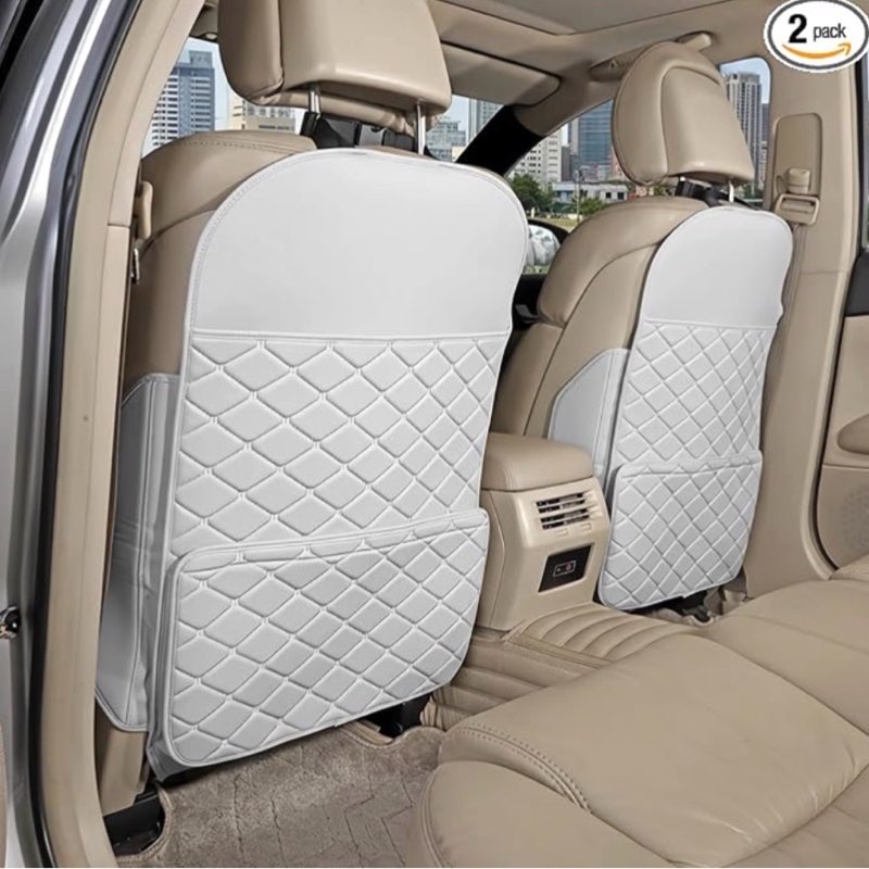 TAIKOO Seat Back Protector + Large Capacity Pocket Storage Organizer,Preventing the Impact of Children Stepping on the Seat Backrest (Cream White)