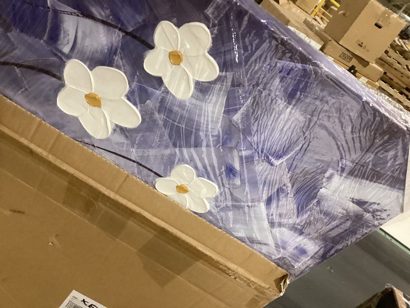 Condition photo showing New/Like New for YHSKY ARTS Floral Canvas Wall Art Hand Painted Blue and White Heavy Textured Painting Modern Abstract Flower Pictures Contemporary Artwork for Living Room Bedroom Office Decoration