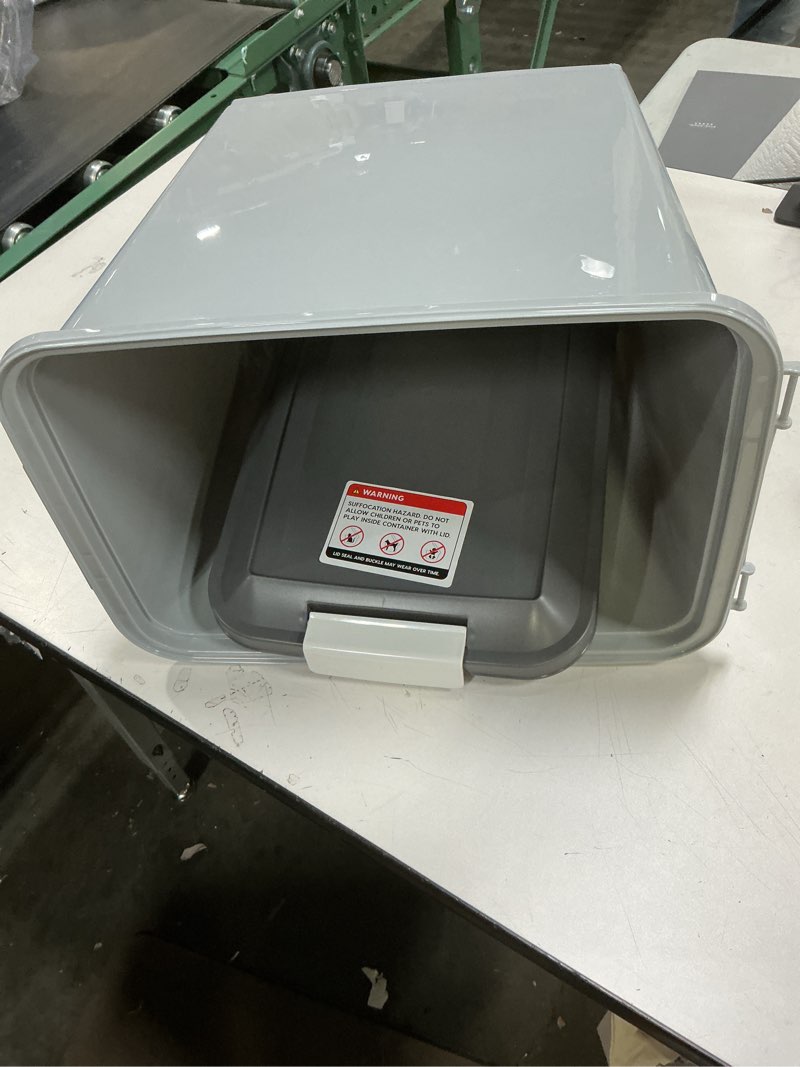 Condition photo showing Good Condition for IRIS USA Dog Food Storage Container with Wheels, Airtight Lid, 2-Cup Scoop, Up to 30 Pounds Pet Food Storage, Built in Scoop Storage in Lid, Versatile Pet Food Bin, Portable, BPA Free, Gray/Dark Gray 30 lbs Dark Gray