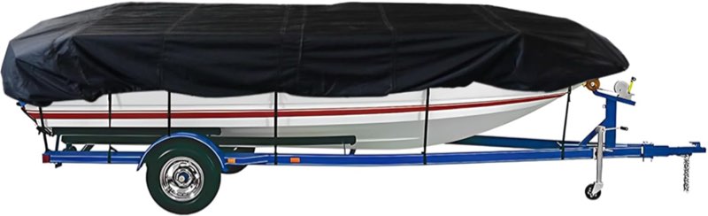 WFLNHB 600D Marine Grade Heavy Duty Trailerable Boat Cover Replacement for Jon Boat-Black Black 16ft length, 75in Width