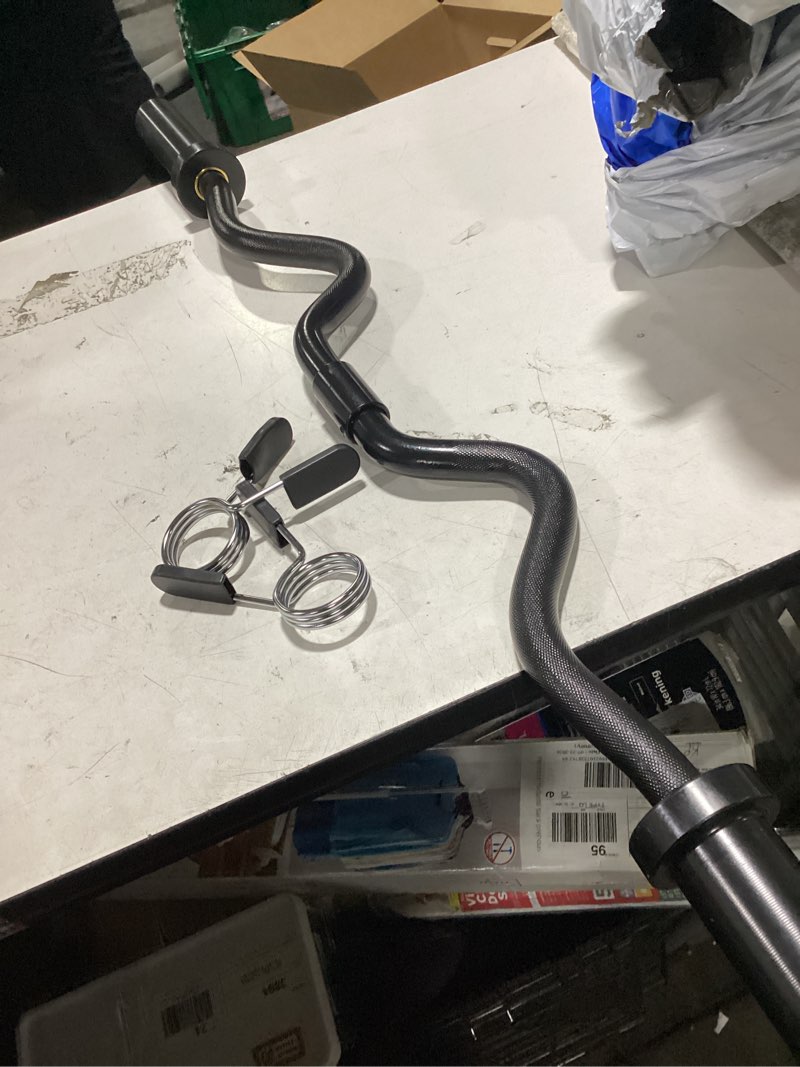 Condition photo showing Good Condition for cap 2-piece olympic curl bar with collars, black
