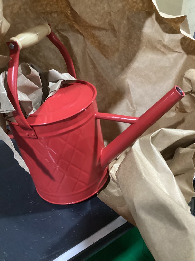 Condition photo showing Good Condition for 1 gallon watering can, red, galvanized, metal watering can with removable spout, perfect water can for indoor & outdoor plants 1 gallon 1 gallon red