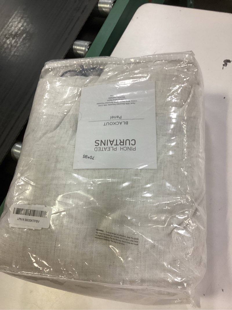 Condition photo showing New/Like New for ivapupu natural pinch pleated full blackout curtains linen blend room darkening window curtains 95 inch 1 panel for living room bedroom thermal insulated curtain drapes with 12 pcs hooks 70''wx95''l natural 70"w x 95"l (pack of 1)