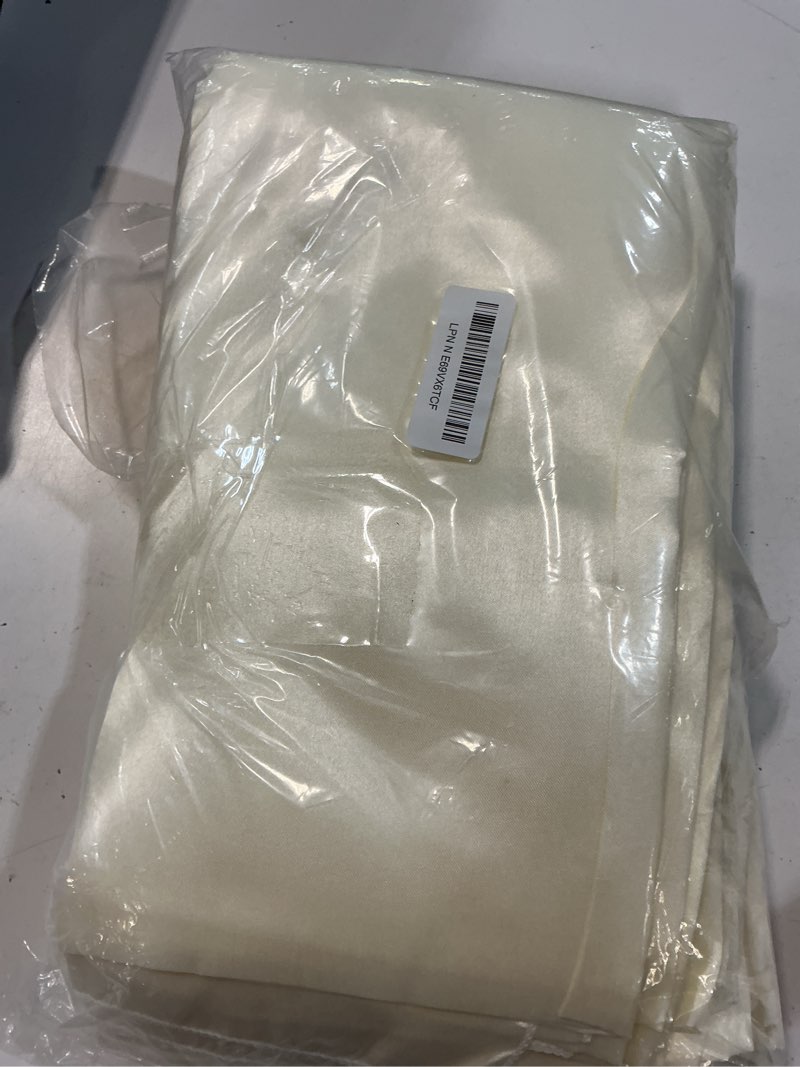 Condition photo showing New/Like New for 8 pack satin tablecloth,102 x 58 inches rectangle ivory table cloth,silk smooth wedding table cloths party table cloth for rectangle parties, holiday dinner wedding banquet decoration