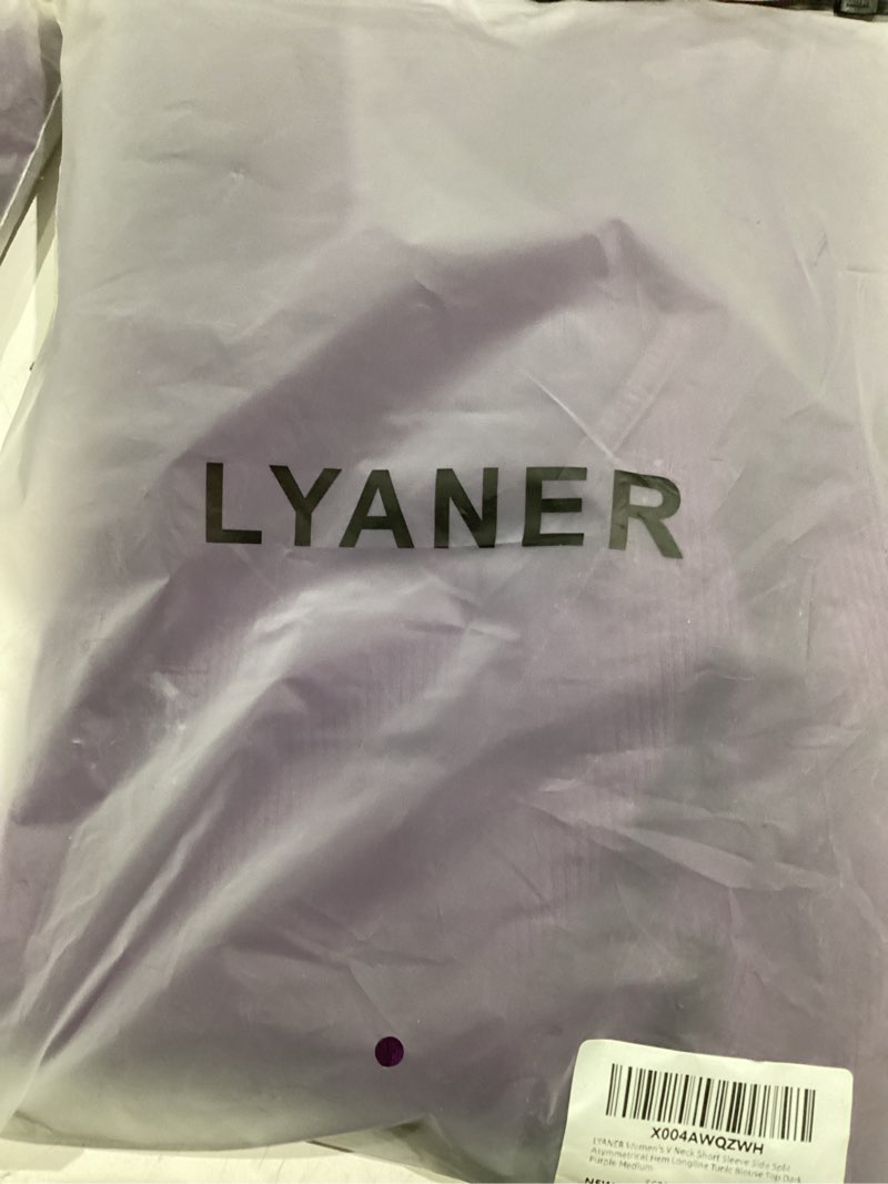 Condition photo showing Good Condition for LYANER Women's V Neck Short Sleeve Side Split Asymmetrical Hem Longline Tunic Blouse Top