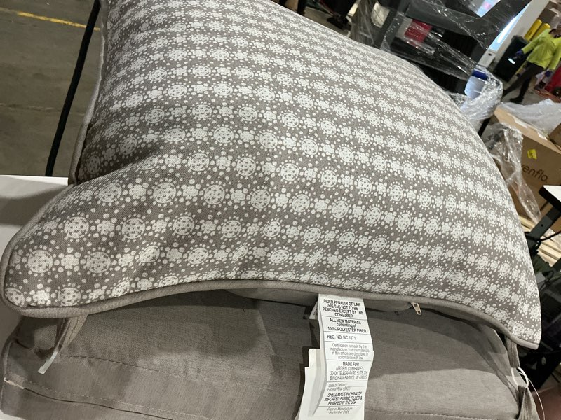 Condition photo showing As Is for style selections 24-in x 24-in galena block print deep seat patio chair cushion