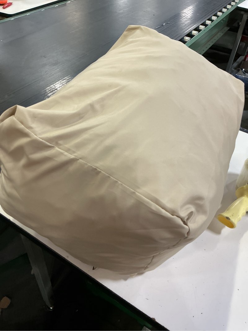 Condition photo showing As Is for outdoor patio bean bag ottoman - small beanbag foot rest pouf rectangular with shredded foam filling, splash-proof detachable zipper cover for relaxing, beige 16"d x 22"w x 12"h beige