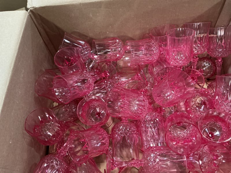 Condition photo showing Good Condition for PCS Plastic Pink Wine Glasses, Plastic Goblets Pink Vintage Wine Glasses, Reusable Drinkware Vintage Champagne for Parties for Wedding Reception Grand Event Party, 7oz Pink PCS
