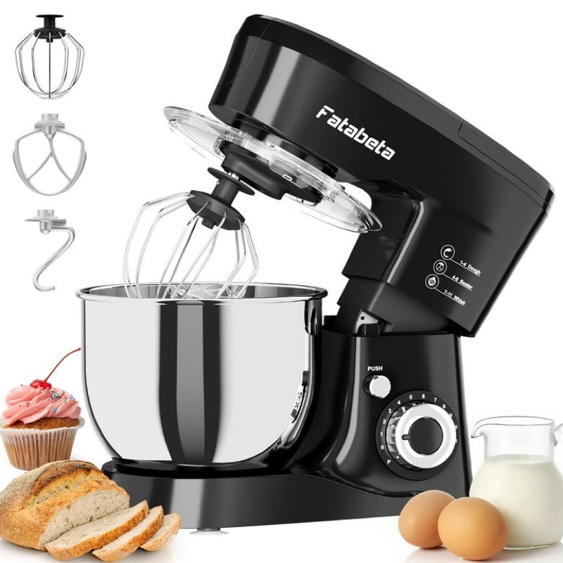 fatabeta 1000w stand mixer, 5.5qt kitchen mixer with dough hook, whisk and beater, electric mixer with bowl & 11 speeds - cake mixer for baking, bread & more, black