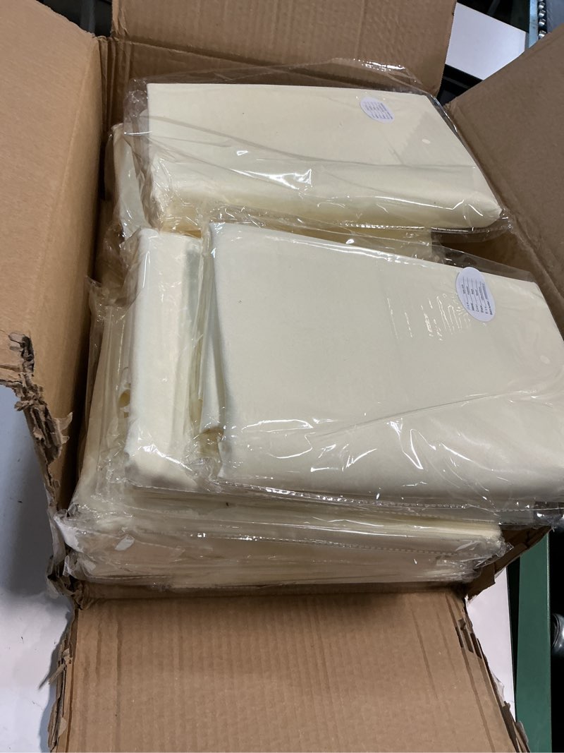 Condition photo showing New/Like New for 12 Pack Round Tablecloths - 120 Inch, Beige Polyester Table Cover for Round Table, Stain and Wrinkle Resistant Washable Fabric, Wedding Banquet Parties Beige 12 Pack 120 Inch Round