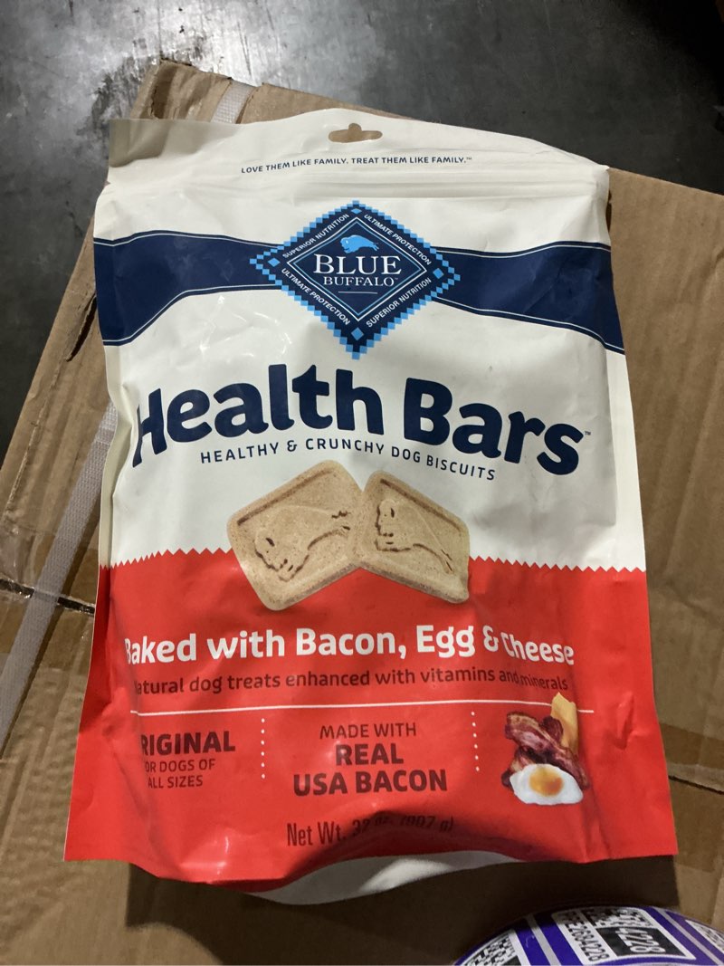 Condition photo showing New/Like New for ( Best by:2026/feb / 22)Blue Buffalo Health Bars Mini Crunchy Dog Biscuits, Oven-Baked with Natural Ingredients, Bacon, Egg & Cheese, 32-oz Bag