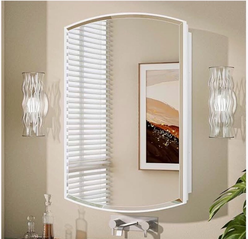 keonjinn white medicine cabinet with mirror 20” x 30”, metal framed wall cabinet with beveled mirror