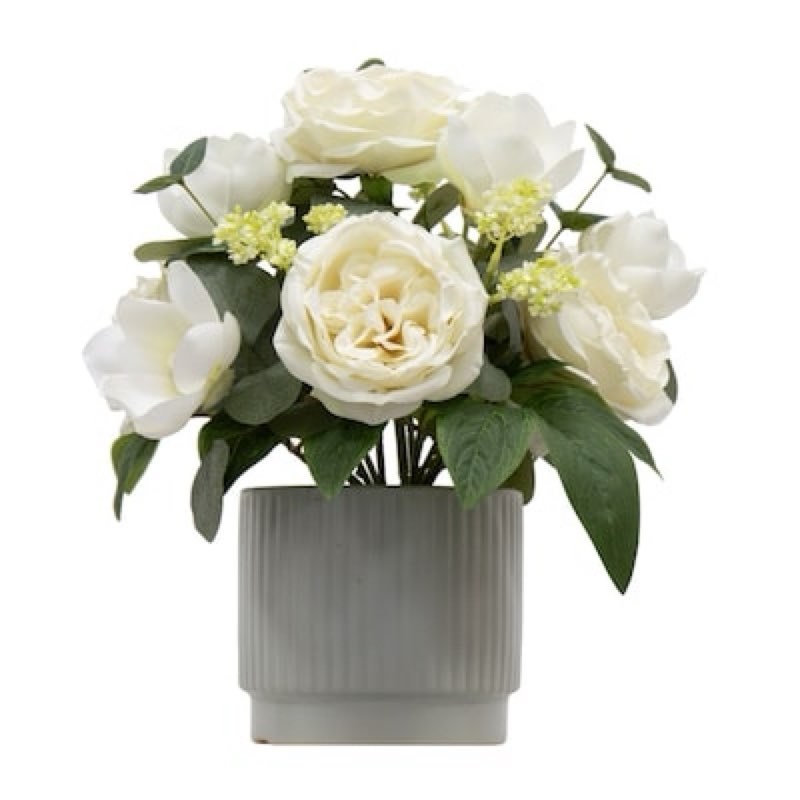 allen + roth 14-in white indoor desktop rose artificial plant