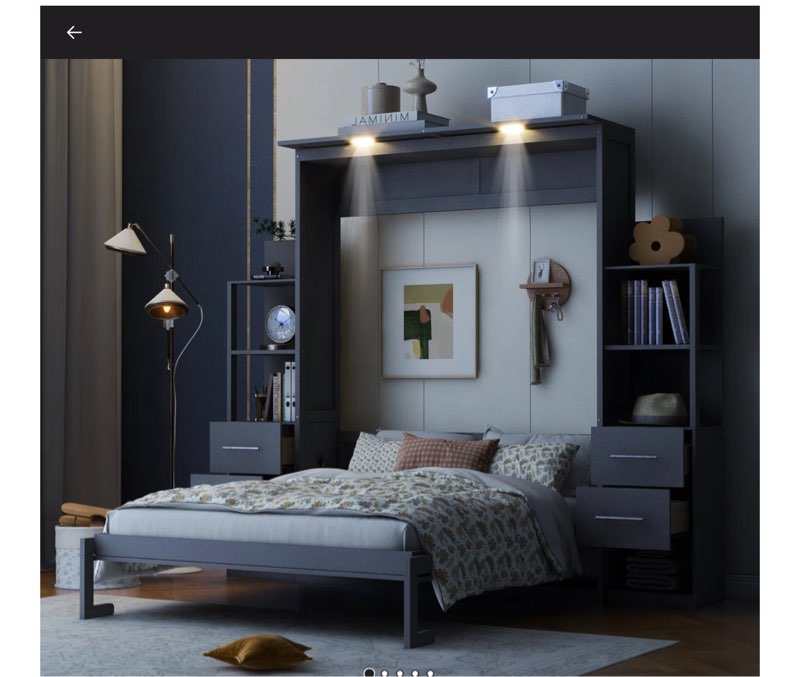 (Incomplete box 2 of 3)Raashi Murphy Bed with Bookcase, Drawers and LED Lights Size: Full, Color: Gray