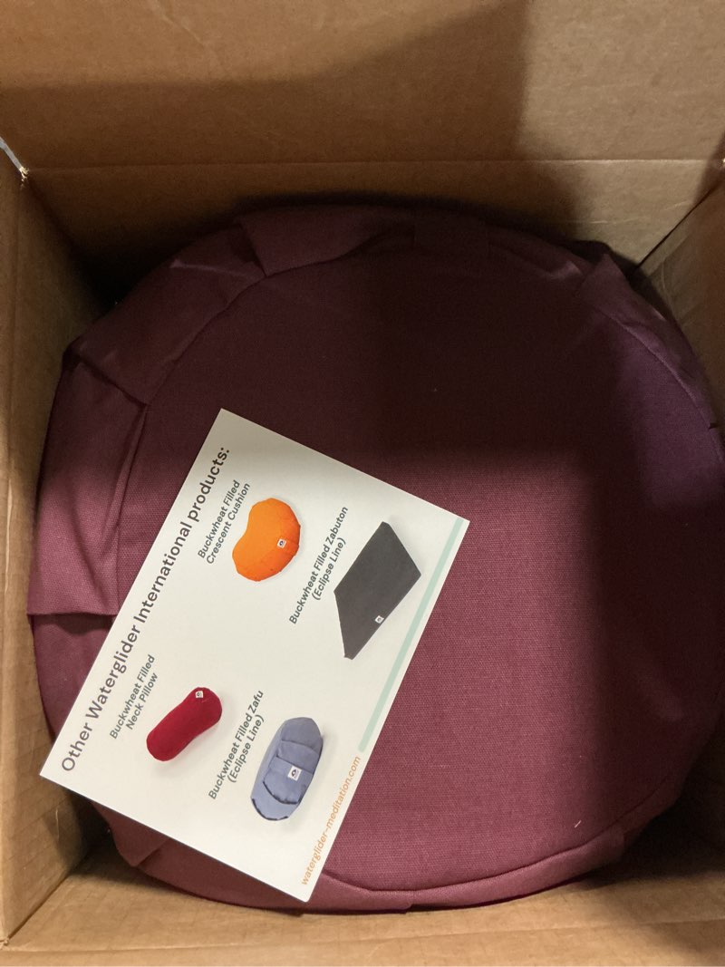 Condition photo showing Good Condition for zafu meditation cushion - eclipse line - removable cover and buckwheat fill plum