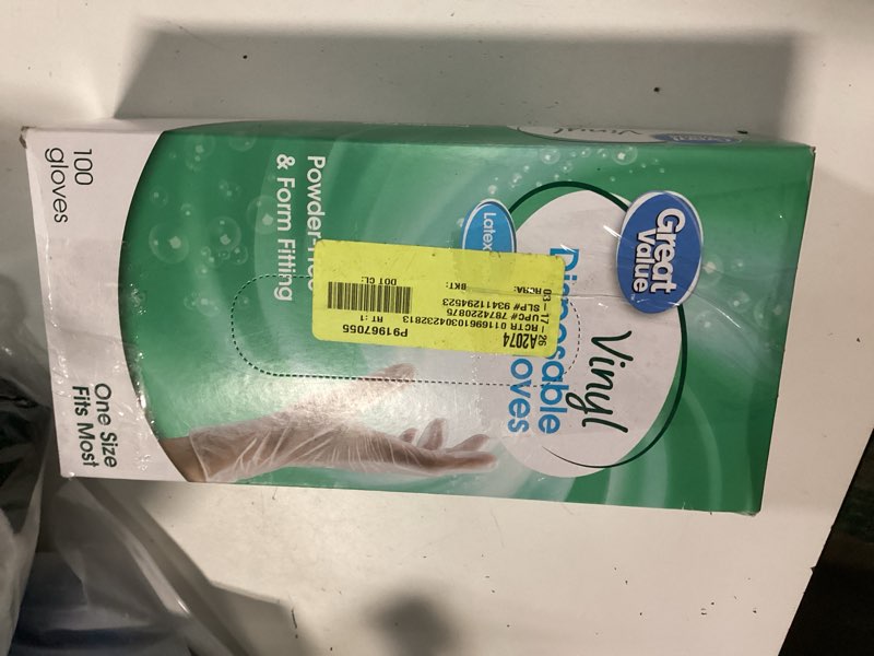 Condition photo showing New/Like New for great value vinyl disposable gloves  one size  100 ct