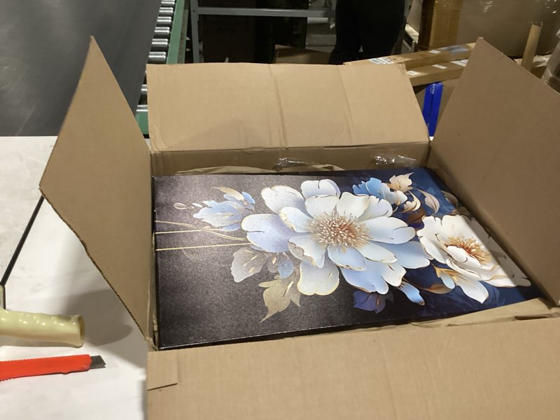 Condition photo showing New/Like New for flower canvas wall art 2 piece navy blue gold and white flower picture prints floral bloom paintings for bedroom living room office decor framed(flower,16.00" x 24.00" x 2pcs) flower 16.00" x 24.00" x 2pcs