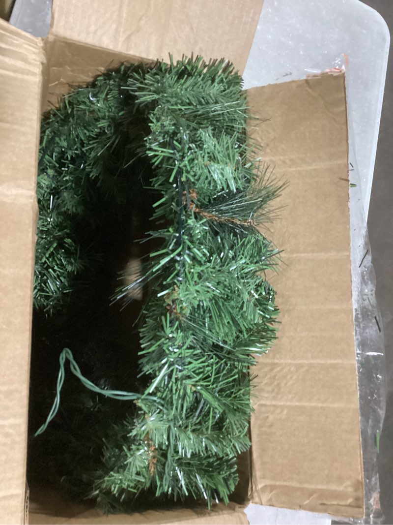 Condition photo showing Good Condition for Decorbyhannah 24 Inch Norfolk Pine Christmas Wreath with Lights, Prelit Christmas Wreaths for Front Door, Windows and Fireplace, Battery Operated Winter Holiday Wreath for Home Decor 24 Inches